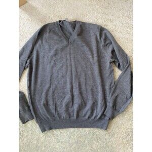 Toscano Firenze Large V Neck Sweater Pullover Merino Wool Gray Casual Long Sleev